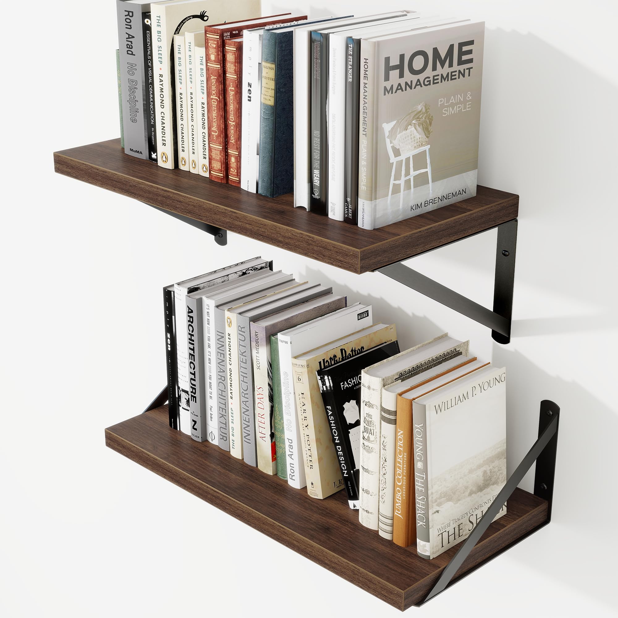 20cm Deep Floating Shelves, 40cm Long, 13kg Capacity, Walnut Finish, 2pcs
