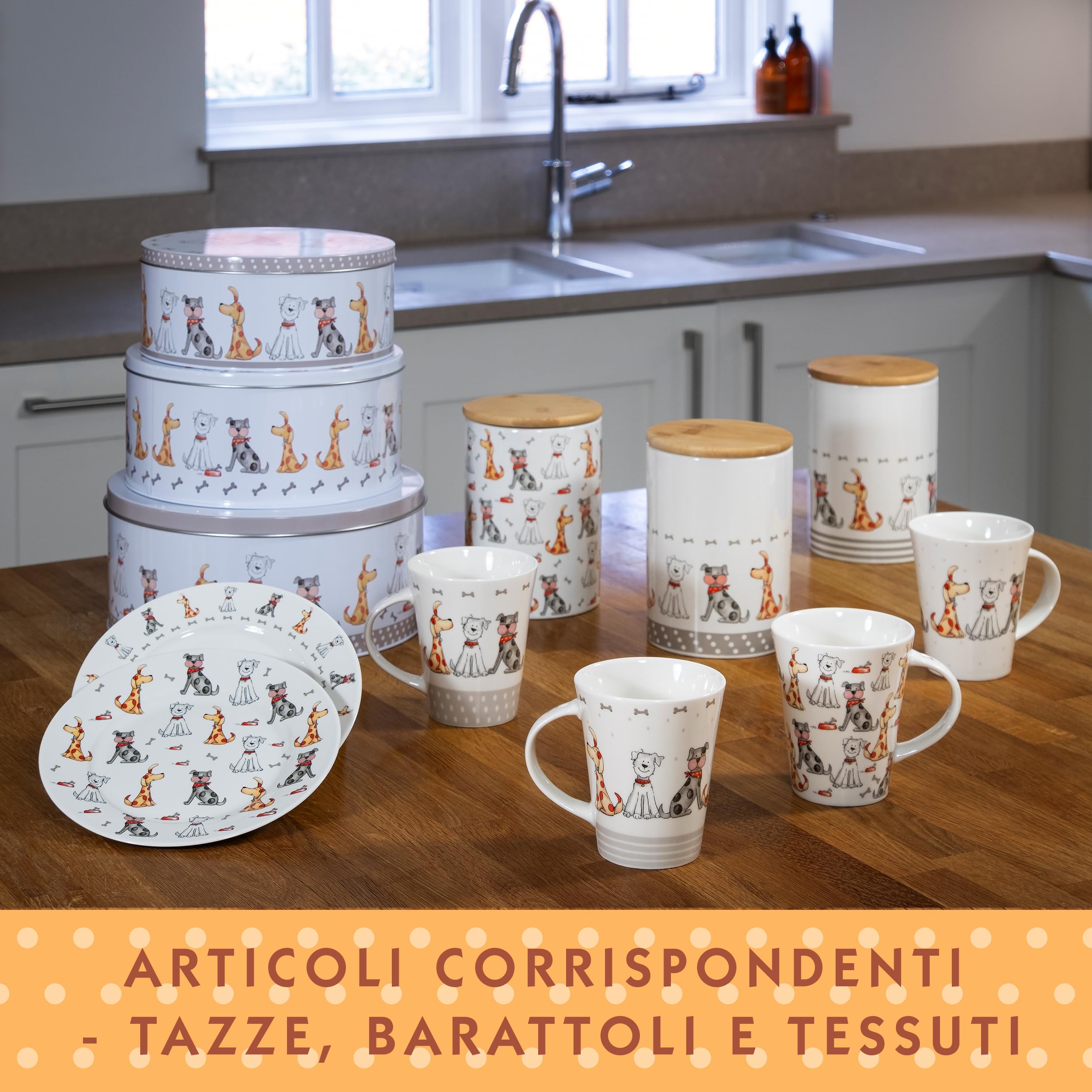 SPOTTED DOG GIFT COMPANY Piattini da Dessert, Set di 4 Piatti in Ceramica, Piatti per Torte, Frutta e Antipasti, Insalata, Adatti al Microonde e alla Lavastoviglie 19 cm - Cani