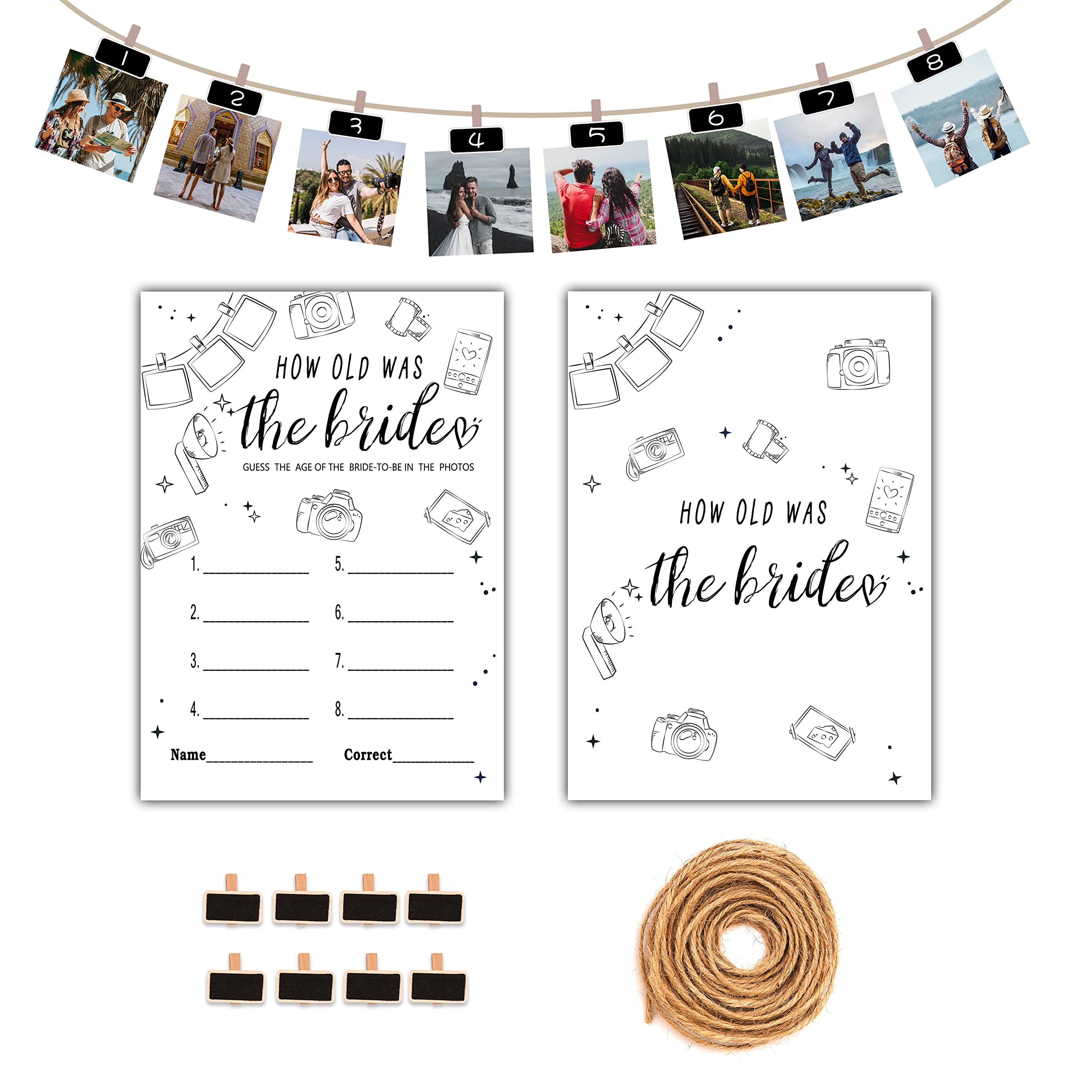 Bridal Shower Games - How Old Was The Bride-to-be Wedding Shower Party Card Game - Hand Drawn Minimalist Themed Bachelorette/Engagement Party Supplies