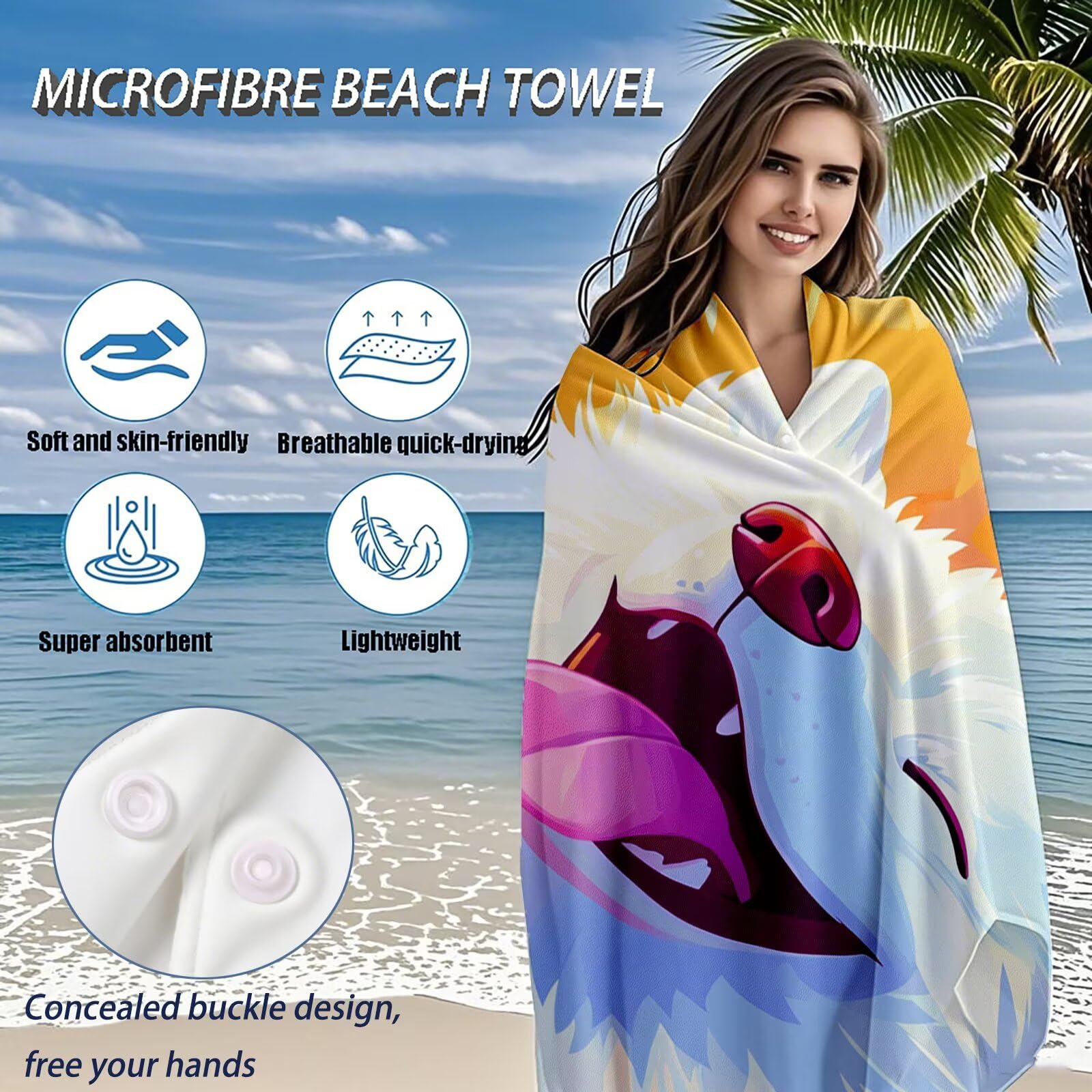Toallas de Playa Microfibra Perro Toalla Playa Grande 100 x 180 cm Mujer Hombre Secado Rápido Absorbente Toallas Gimnasio Suave Sin Arena Toalla Microfibra para Playas Piscina Viajes Camping Q-108