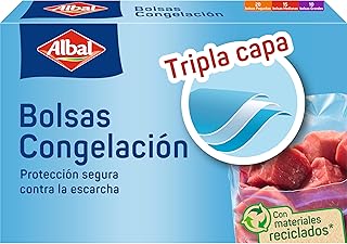 Albal Gefrierbeutel, sortiert, 1, 3 und 8 Liter, hergestellt aus 70% recycelten Materialien, dreilagig, robust, wiederverwendbar, recycelbar, 45 Beutel, BPA-frei