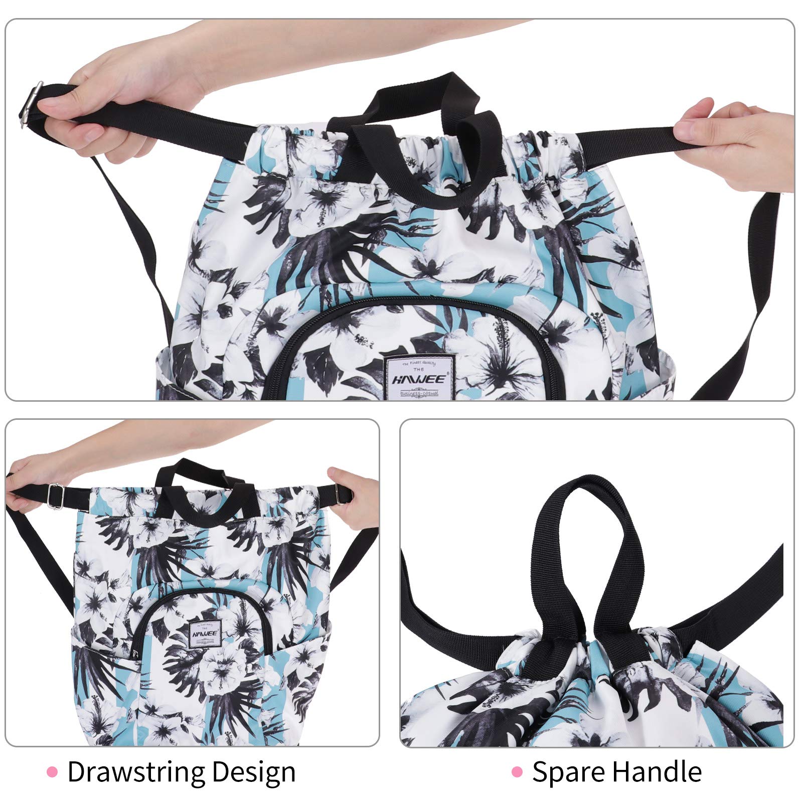 HAWEE Impermeable Casual Mochila con Cordón Grande Deporte Bolso de Gimnasia Mochila de Cuerda Unisex para Mujer Hombre Vida Cotidiana Aire Libre Yoga Escuela Nadar Playa — view 6