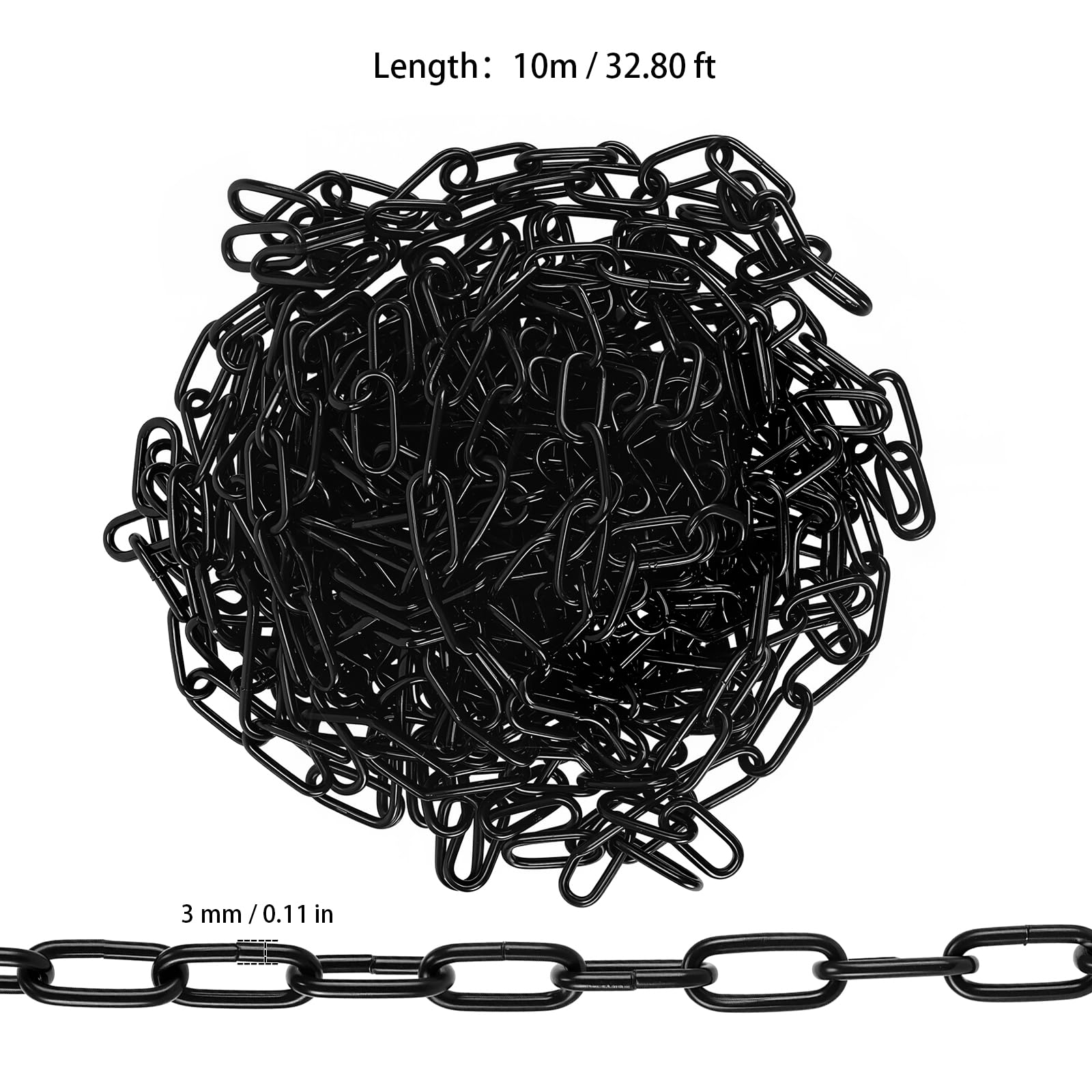 2 Stück Schwarze Gliederkette 3mm x 10m, Metallkette, 20m Eisenkette für Dekoration, Handwerk Schaukelkette Hängestuhlkette Hängemattenkette