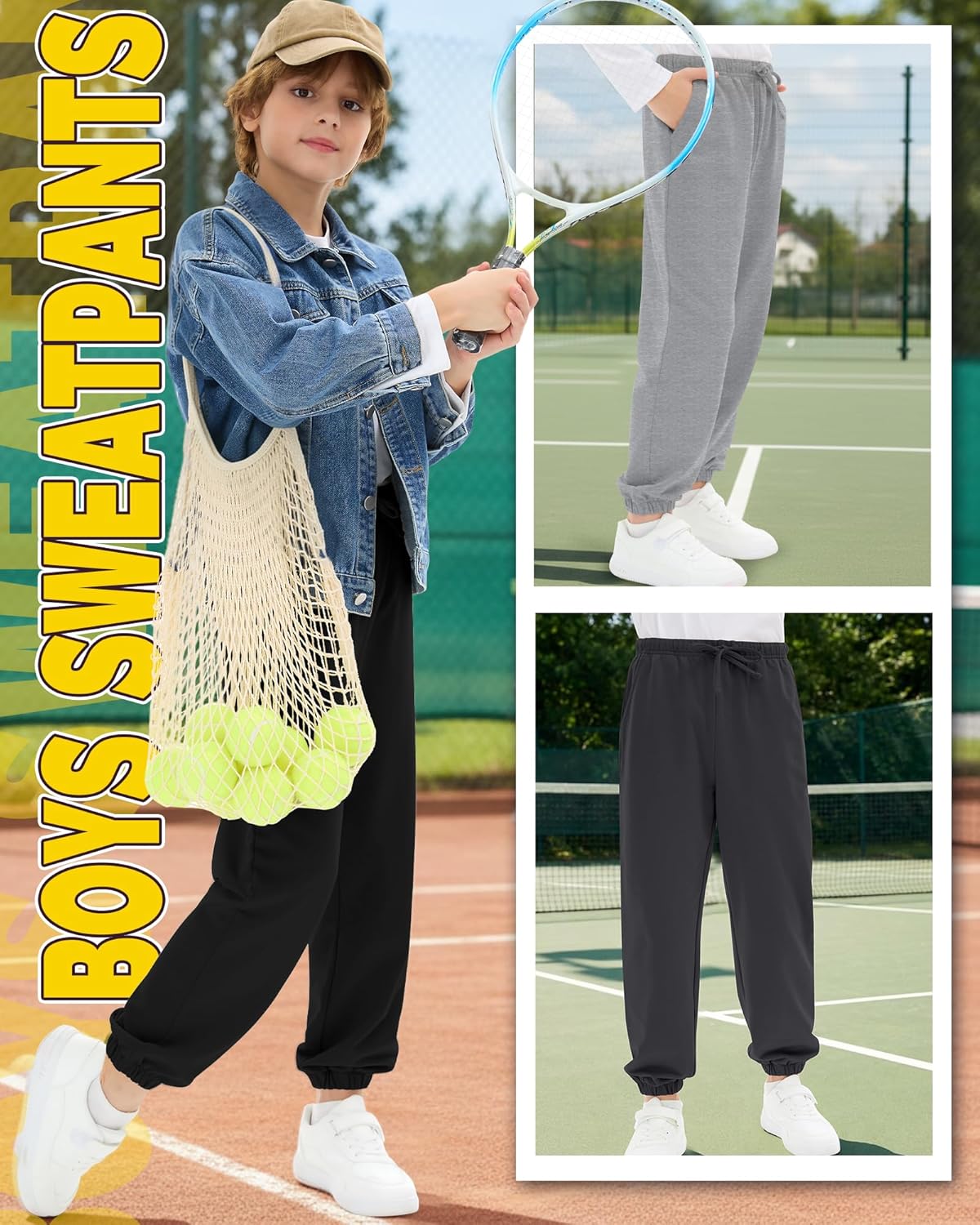 4 Pack Boys Joggers Athletic Drawstring Sweatpants Kids Relaxed Fit Soft Sweat Pants Size 5-14 Years with Pockets - Image 5