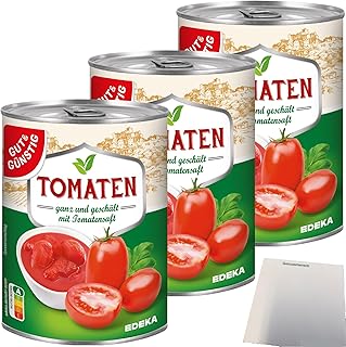 Gut&Günstig Lot de 3 boîtes de tomates entièrement pelées avec jus de tomate (3 x 400 g) + bloc usy