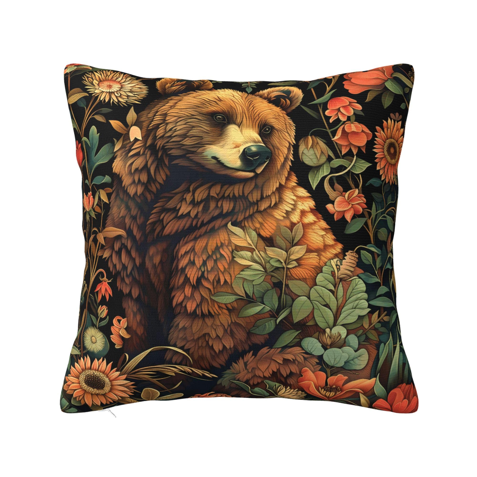 Keebik Bear Art Print Decor William Morris Abstract Vintage Floral Velvet Design Throw Pillow Covers Home Decor Art