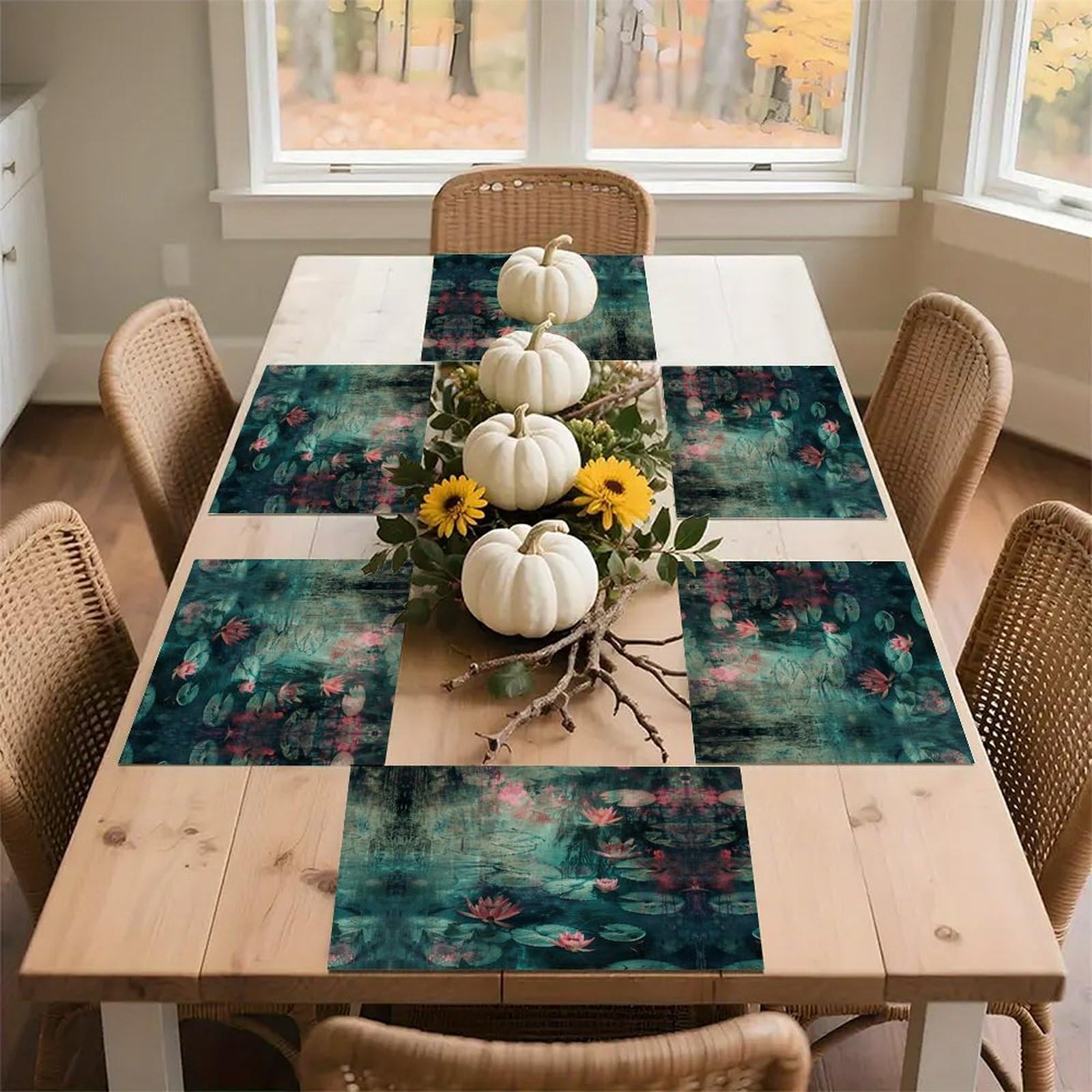 Sets de table motif nénuphars lavables pour protéger votre mobilier des taches