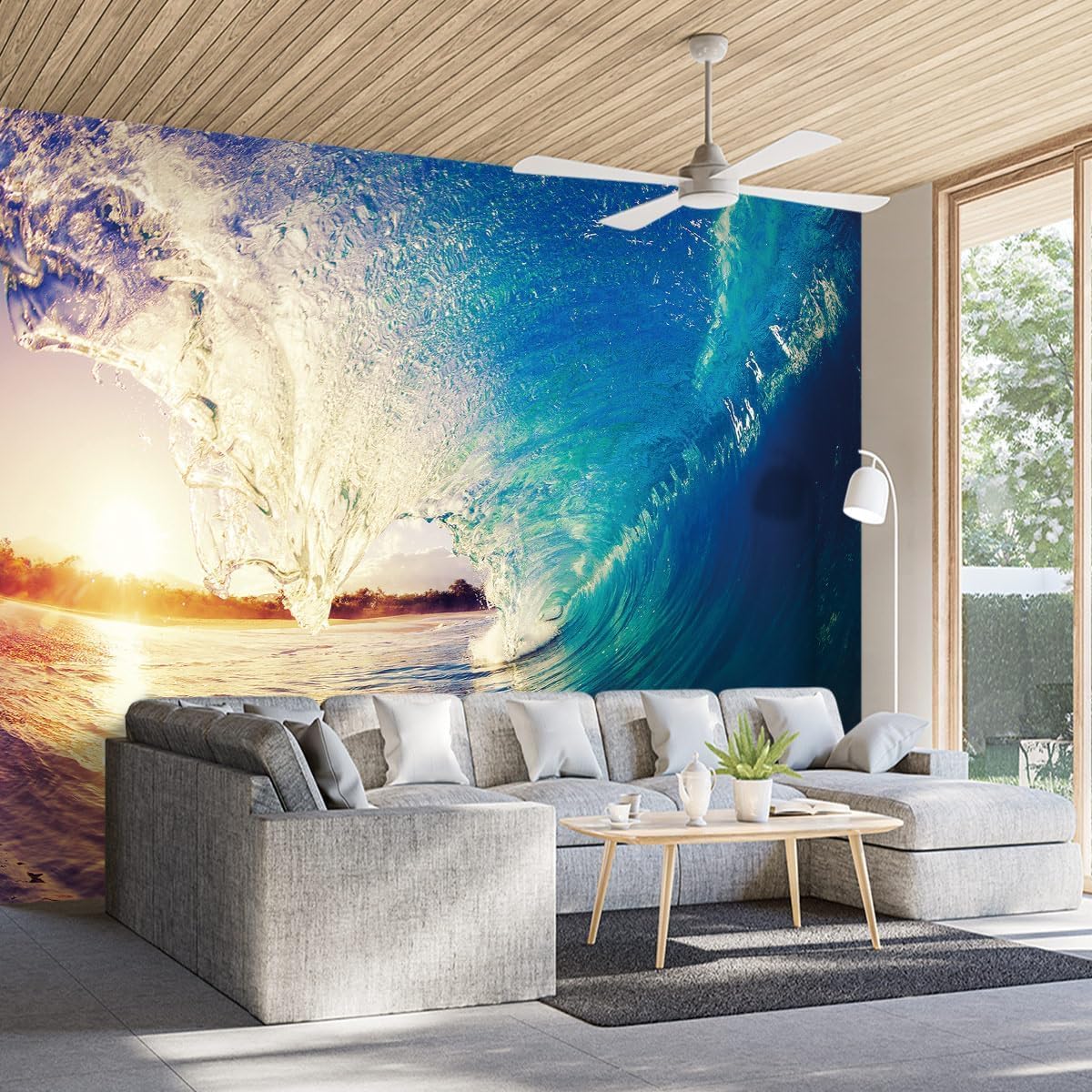 Ocean Waves Wall Mural, Sunlight Peel and Stick Self-Adhesive Wallpaper, Removable Large Poster Wall Sticker for Bedroom Living Room 135''Wx101''H