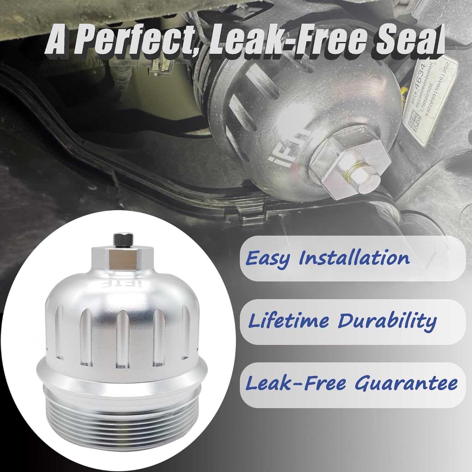 iFJF 134001 Fuel Filter Housing Cap Replacement for 2017-2024 GM Duramax 6.6L L5P Chevy Silverado/GMC Sierra 2500HD 3500HD Billet Aluminum with Drain Plug