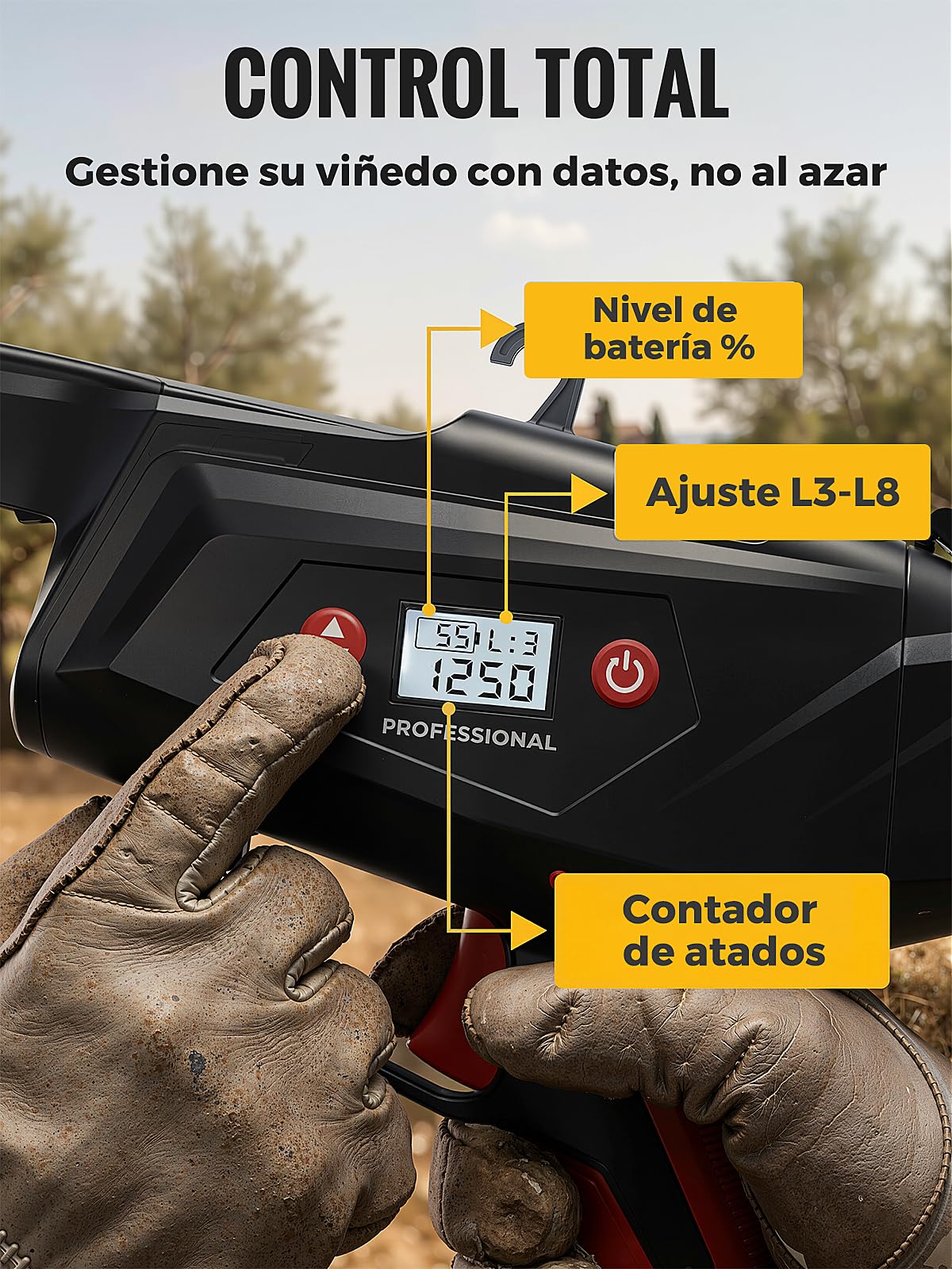 Laecabv Encuadernadora de Viñedo a Batería, 6 Niveles de Envolvimiento, Encuadernadora Eléctrica con Batería de Litio de 2X2Ah, Encuadernadora de Viñedo