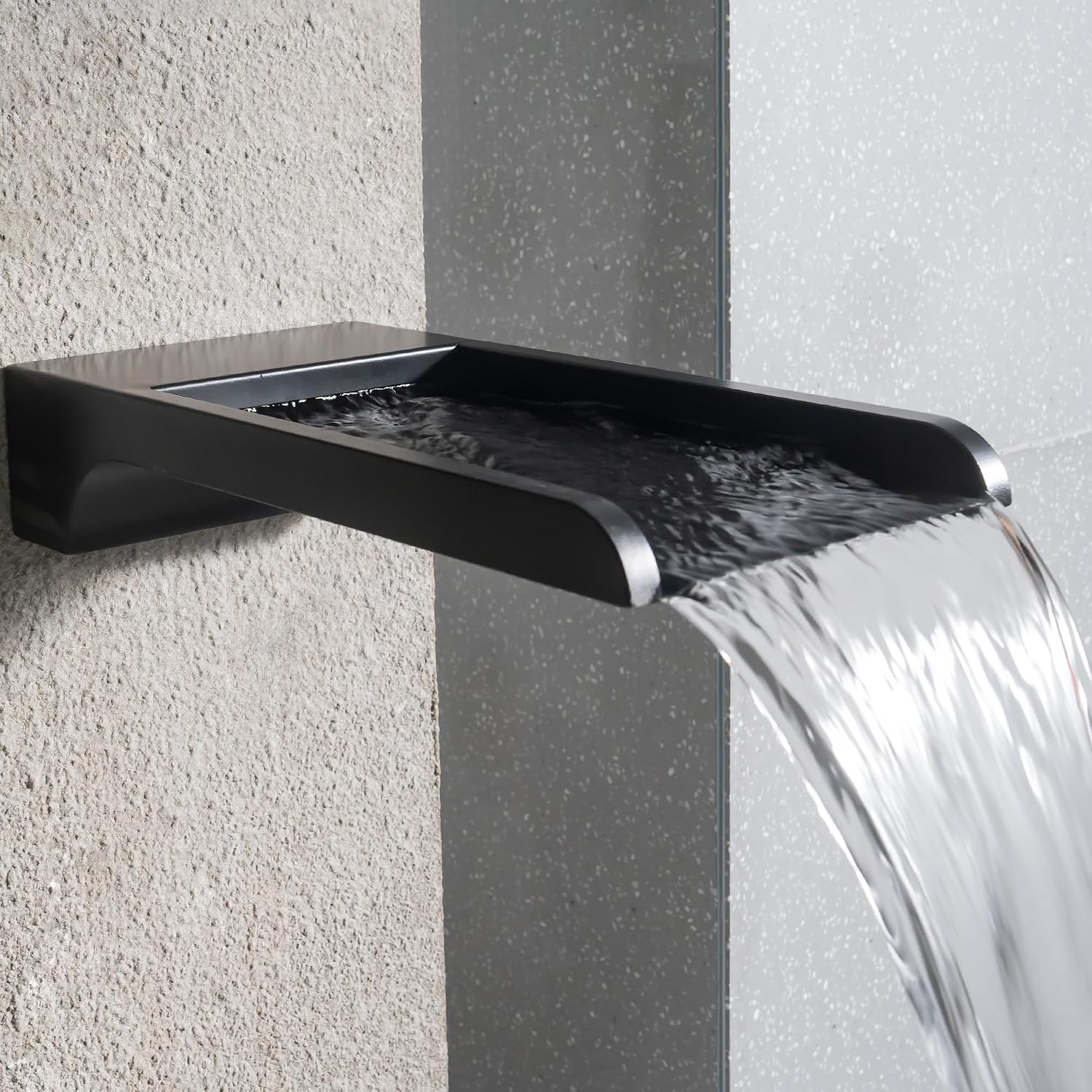 PONDO 316 Stainless Steel Outdoor Faucet – StainlessFlow Curved Water Fountain Spout with Square Bold Base for Pools, Ponds, Water Walls, and Landscape Fountains (Black)
