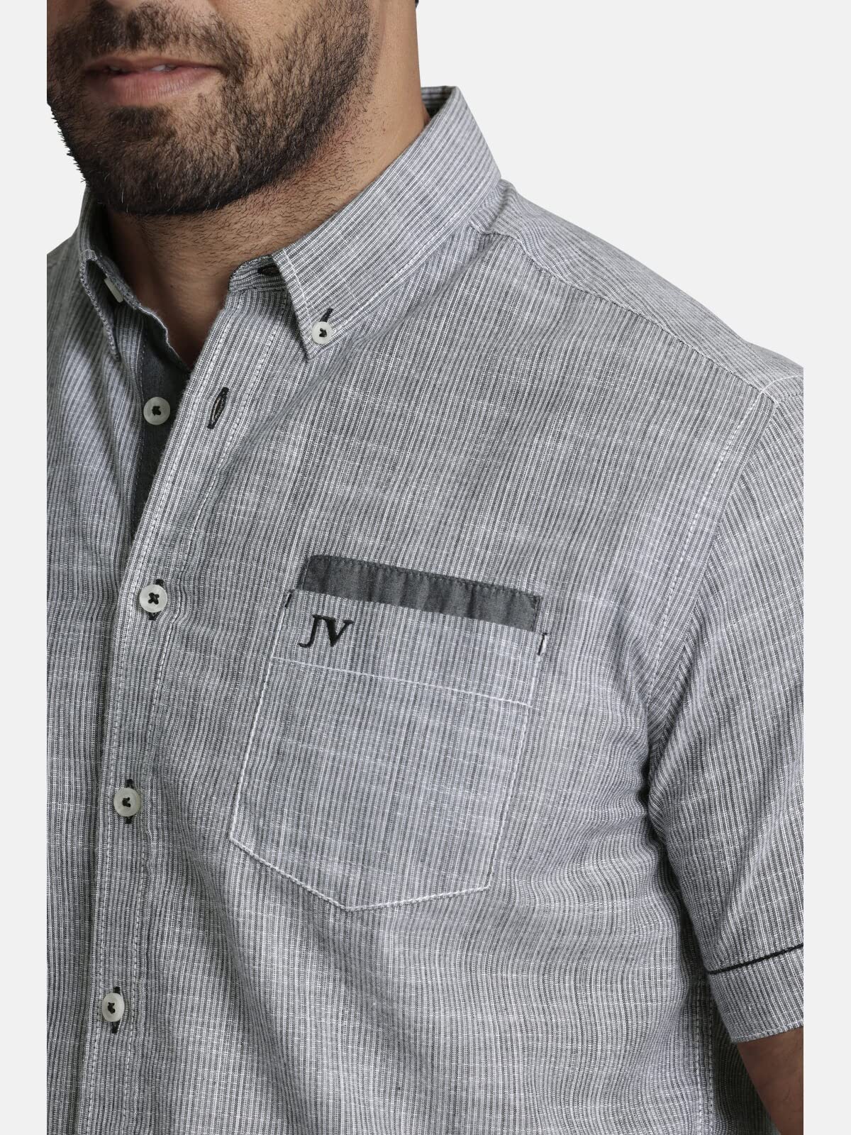 Jan Vanderstorm Herren Kurzarmhemd Milos | in strukturierter Leinen-Optik | Button-Down-Kragen | kurzärmliges Chambray-Hemd aus 100% Baumwolle | große Größen L-7XL