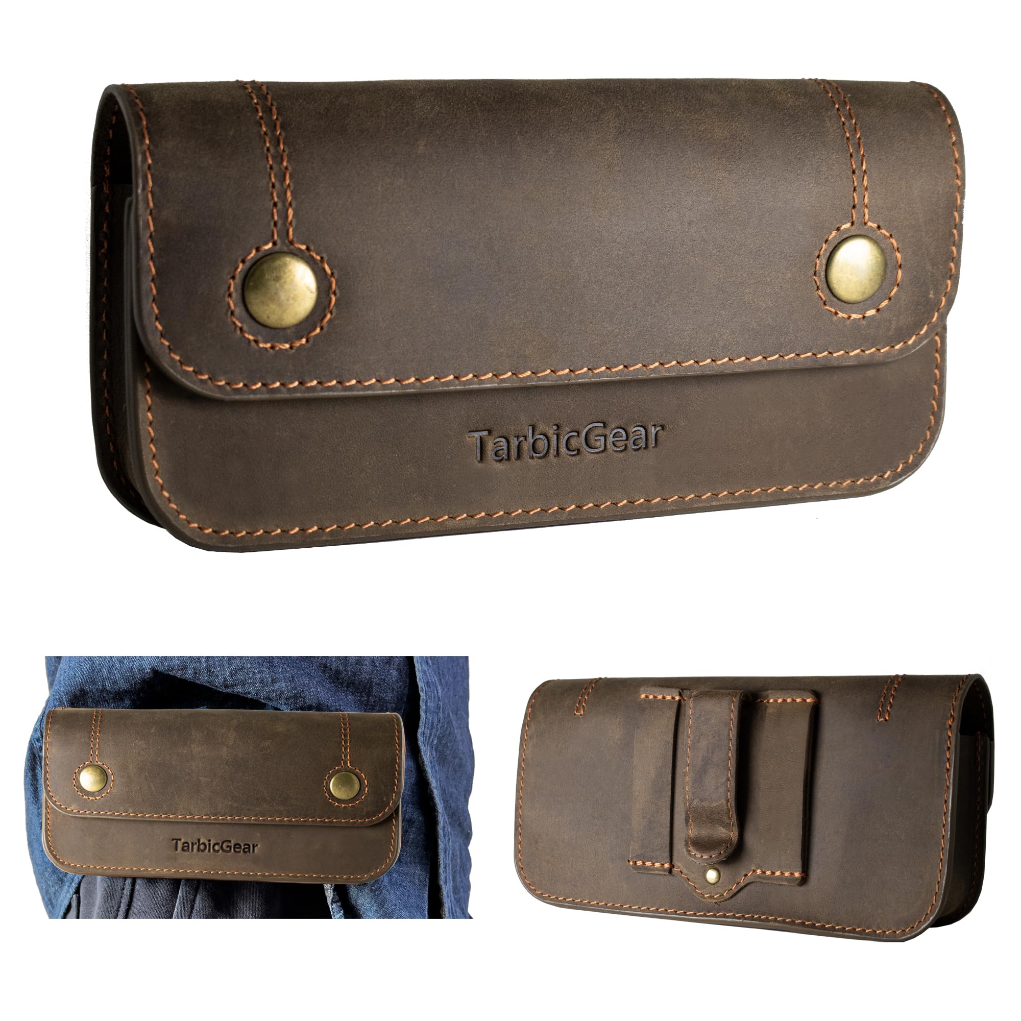 Galaxy Z Fold 4 Phone Holster with Belt Clip, Dual Phone Pouch for Samsung Galaxy Ultra S23, iPhone 14 Pro Max, Magnetic Phone Carrying Case for Folded Phones, Dual Screen Phone, Brown