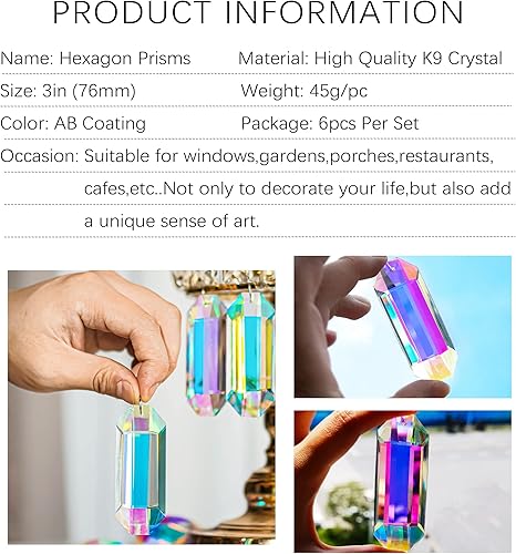 Miniatura 4 de HDCRYSTALGIFTS 6 Pack 3'' Crystal Sun Catchers, Rainbow Maker Hanging Crytals for Windows Sticks Prism Suncatchers for Garden Home Decor Glass 6