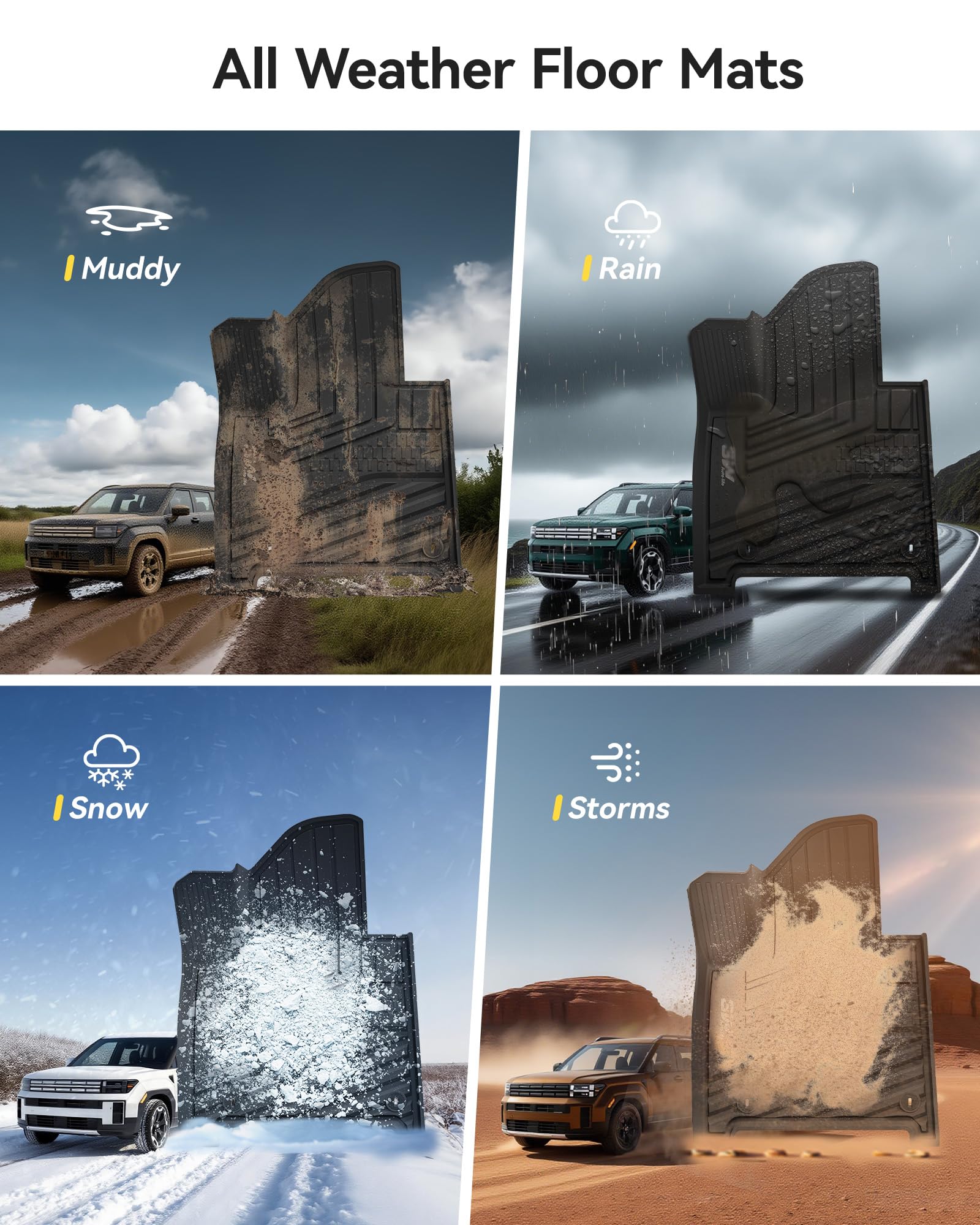 3W Floor Mats Cargo Liner Fit for 2024 2025 2026 Hyundai Santa Fe Not for Hybrid 6 Seats — view 5