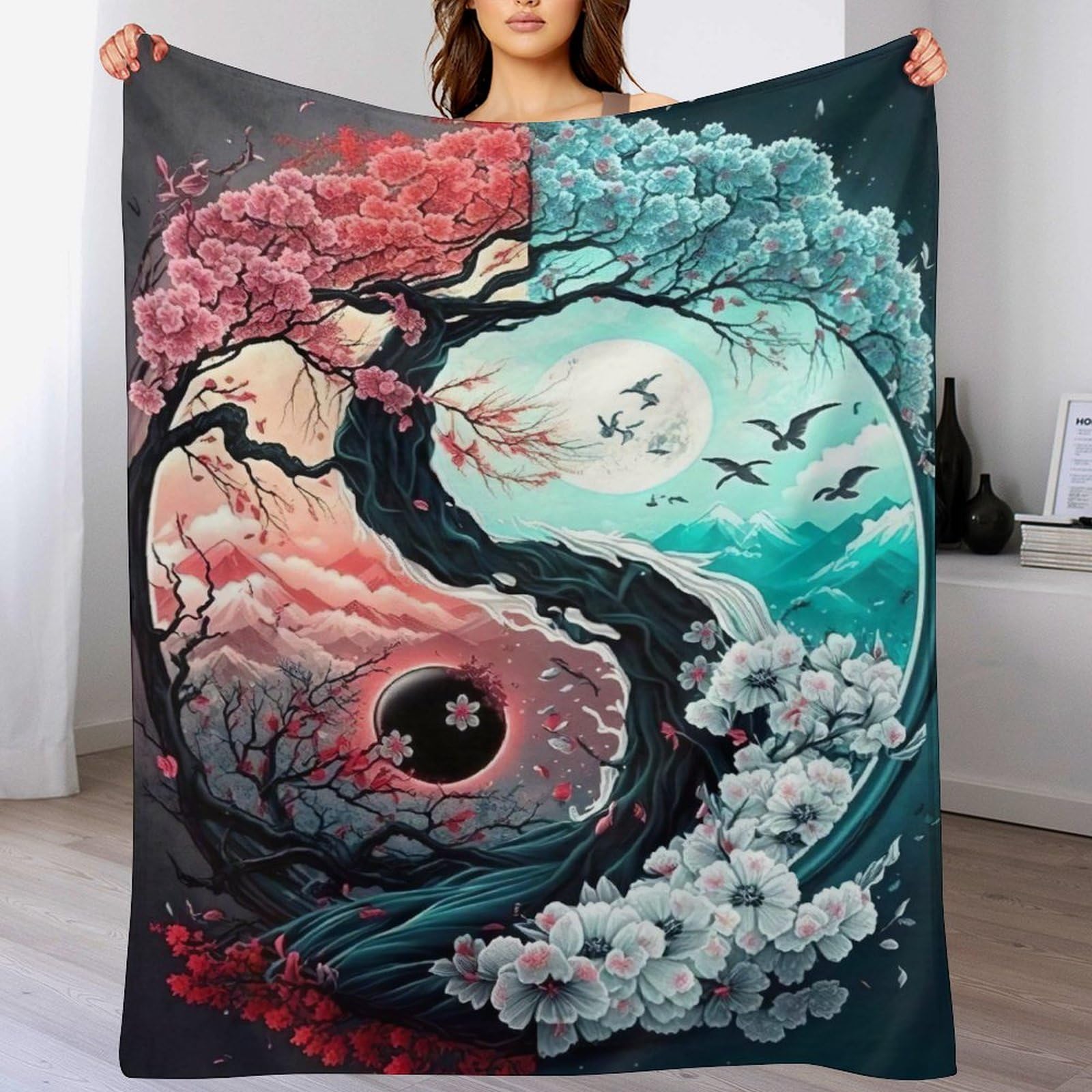 Couverture polaire style japonais 130x180 cm en flannel légère pour lit et canapé