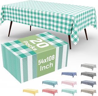 misaya 20 Packs Buffalo Disposable Table Cloth, 54 x 108 Inch Waterproof Plastic Tablecloth, Rectangle Teal and White Checkered Table Covers for Picnic, Birthday, Party, Back to School