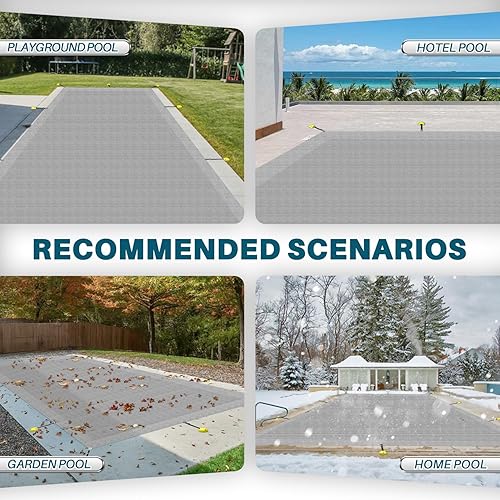 Miniatura 6 de Coarbor Cubierta de seguridad de piscina de invierno de 12 x 24 pies para piscina enterrada, cubierta de malla rectangular de color rojo