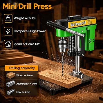 Mini Bench Drill Press,Small Benchtop Drill Press with 7-Speed Adjustable,High Precison Bench Machine UK Plug,for DIY Woodwork,Metal,Jewelry Craft,Low Noise