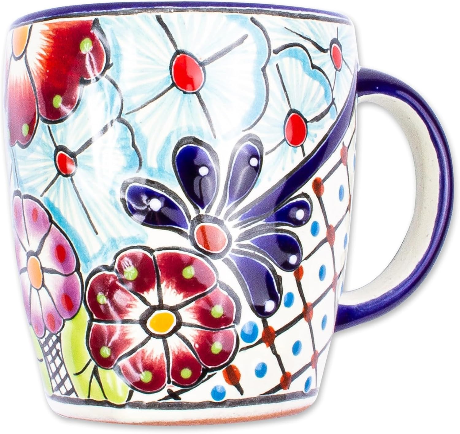 NOVICA Artisan Handmade Ceramic Cups Saucers Talaverastyle Multicolor Mexico Tableware Dinnerware Painted Floral 'Colors of Mexico' (Pair)