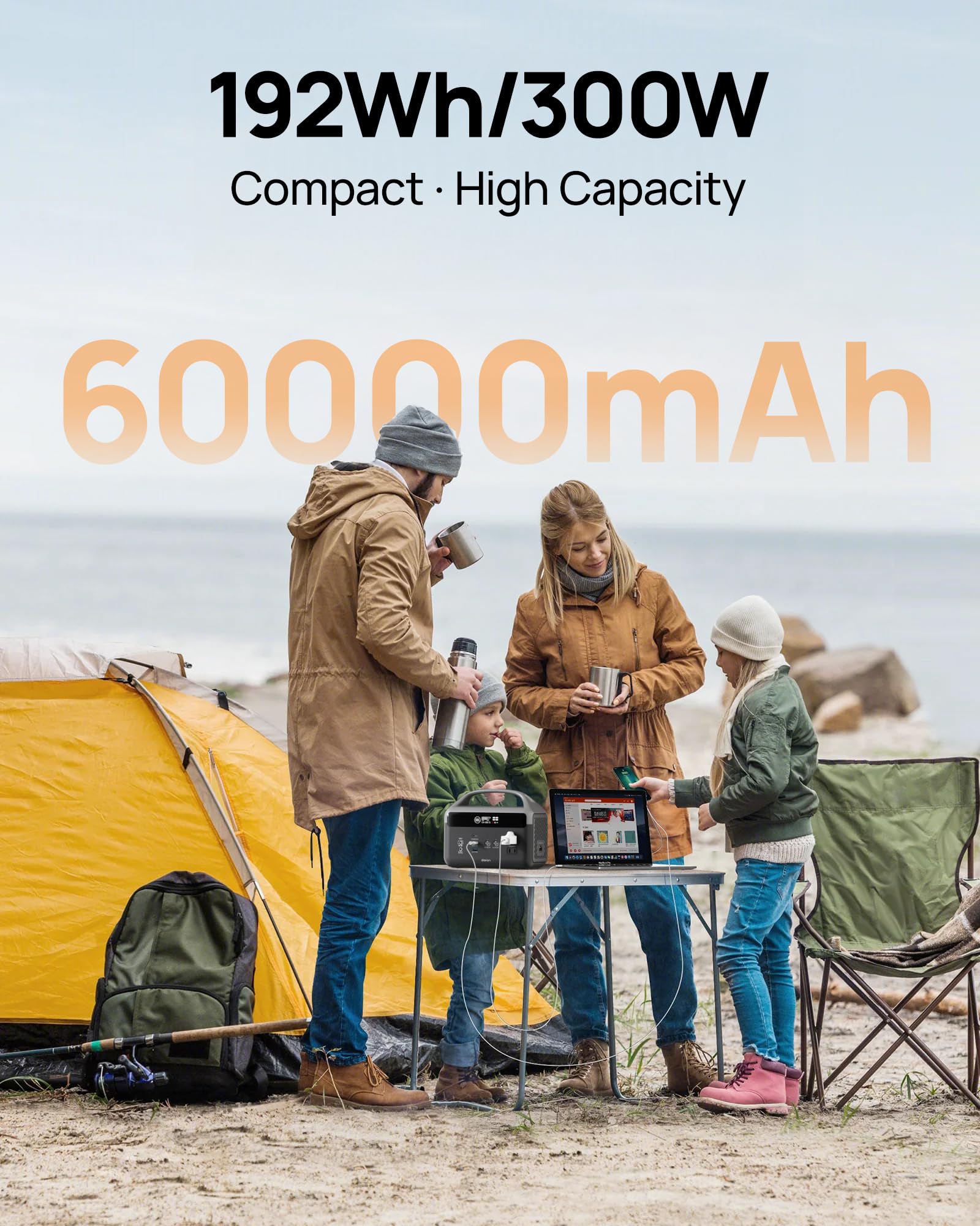 Portable Power Station 56000mAh, 179.2Wh LiFePO4 Battery Backup w/ 2 300W (Peak 600W) AC Outlets, 1.5hrs Fast Charging, Power Bank for Hurricane Emergency/Outdoor Camping/RVs/Home Use