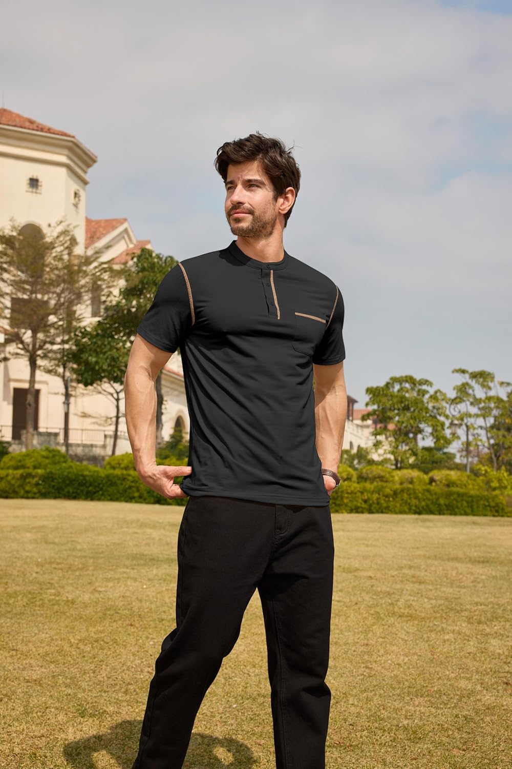 Lexiart Mens Casual Short Sleeve Henley Shirts Button Tee Shirts Basic Classic Shirt with Pocket - Image 3