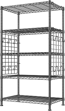 DurayLoly Storage Shelves, 2 Side Panels & 13 Hooks, for Kitchen, Pantry | Shelving 5 Tier, Freestanding, Adjustable Height, Scratch Resistant, Easy Assemble, Storage Rack 530LBS, Moisture Resistant