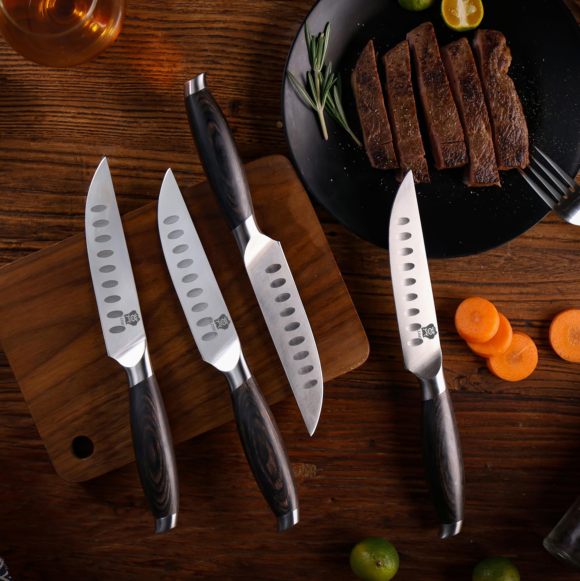 WILDMOK 12,8 cm Steak Knives Set of 4, Ultra Sharp Steak Knives Kitchen Knives Set, allemand en acier inoxydable Steak Knife