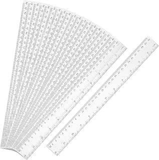 eBoot 20 Pack 12 Inch Clear Flexible Plastic Straight Rulers - Dual Inch & Metric for School, Office, Home