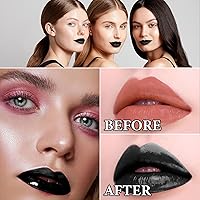 Vista 3 de Juego de 3 lápices labiales y delineador de labios líquido mate negro mate, alto pigmentado, brillo de labios, juego de delineadores de labios