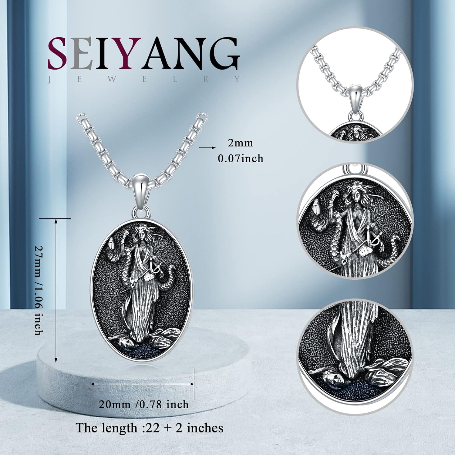 Seiyang 925 Sterling Silver Mythology | Paganism | Egyptian Necklace Jewelry Gift for Men Women with 2mm 22+2 IN Rolo Chain (with Gift Box) - Image 2