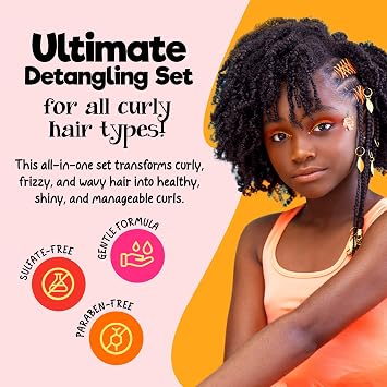 CurlyKids Bundle with Hair Detangler, Kids Shampoo, and Conditioner for Curly, Frizzy & Wavy Hair | Sulfate & Paraben-Free Formula