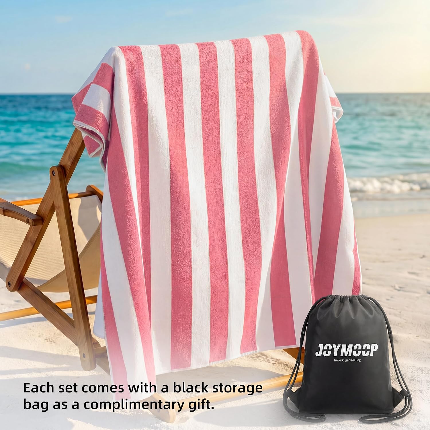 JOYMOOP 6-Pack Microfiber Beach Towel Set – 70" x 35.4" Ultra-Absorbent Beach Towels Oversized, Sand-Free & Portable, Quick-Dry Cabana Stripe Towels with Travel Storage Bags （Mixed Color