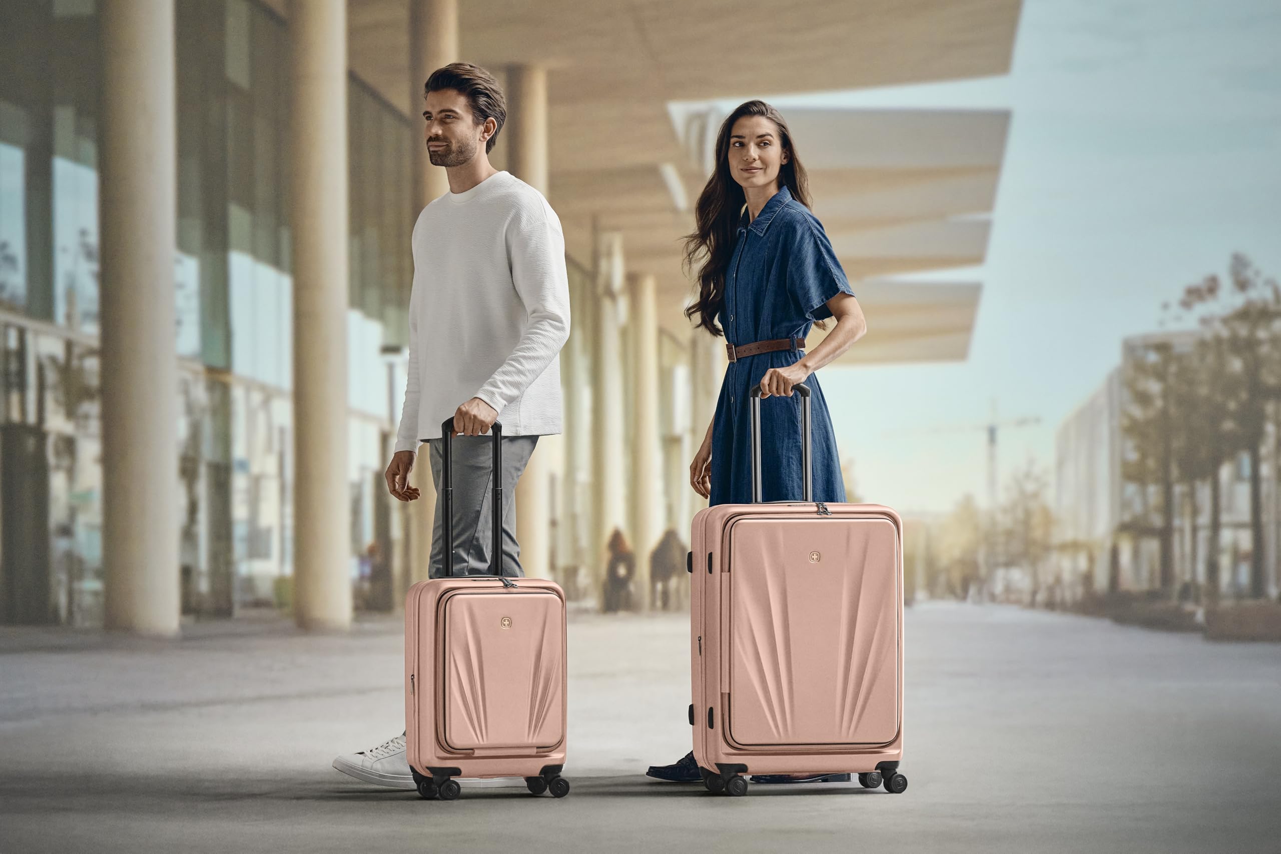 Wenger Skyon 2-częściowy zestaw bagażowy, walizka podręczna, twarda obudowa, 35 (45) l + 103 (120) l, kieszeń na laptopa i tablet, różowy