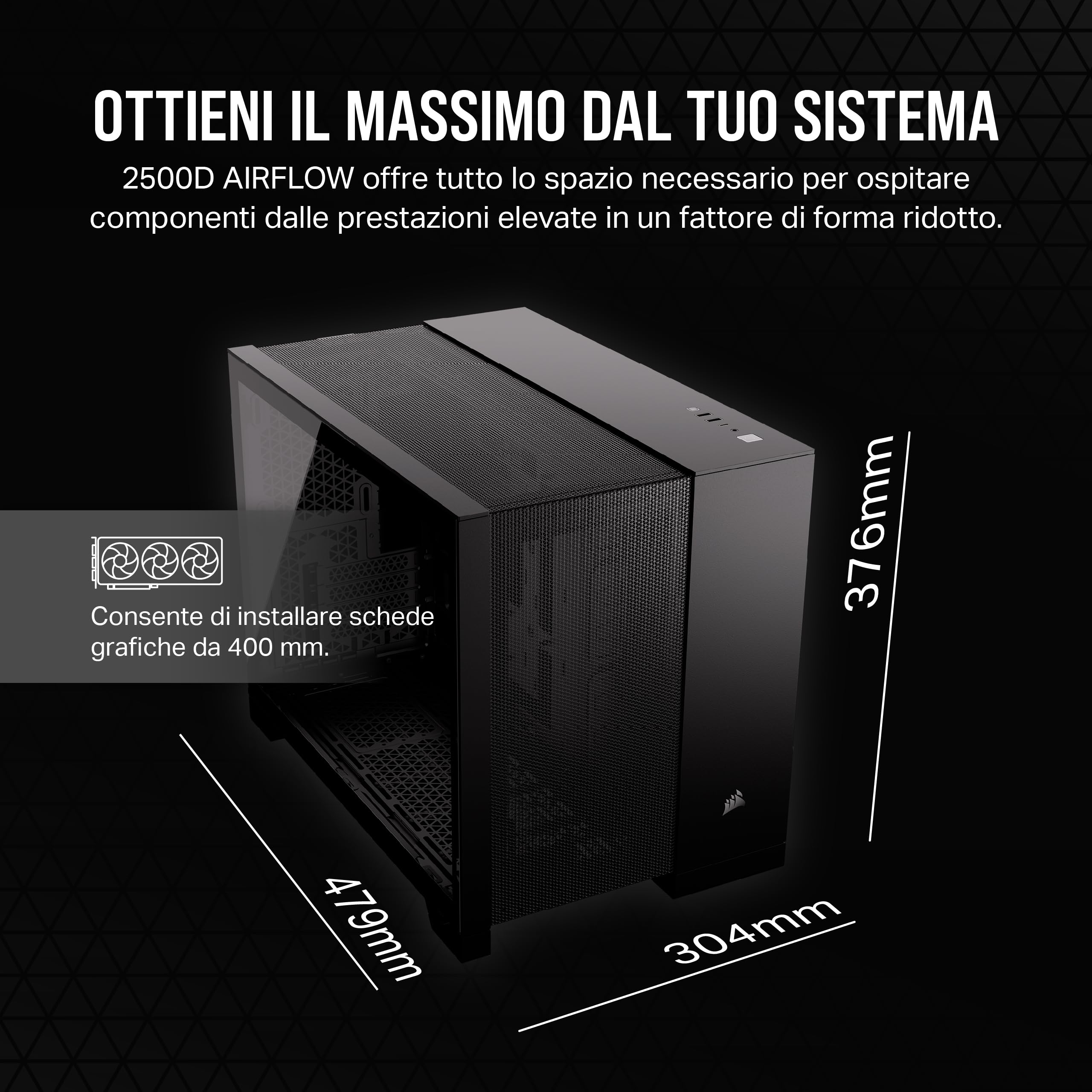 CORSAIR 2500D AIRFLOW mATX PC Case - Nessuna Ventola Inclusa - Design a Doppia Camera - Ampia Flessibilità di Raffreddamento - Compatibile con Schede Madri a Connessione Inversa - Nero
