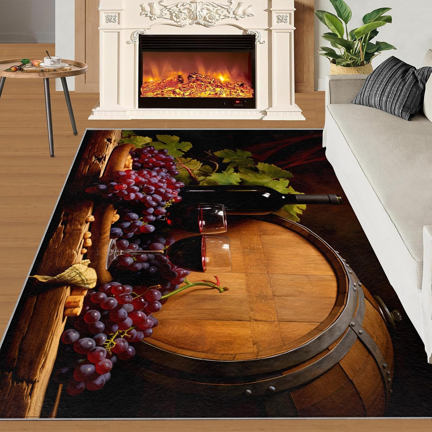 Red Wine Cellar Area Rug 5x6 - Fruit Food Art Area Rugs for Kitchen, Barrel Bedroom Area Rug Kids Low Pile Rug for Indoor Outdoor Hardwood Floors Home Decor