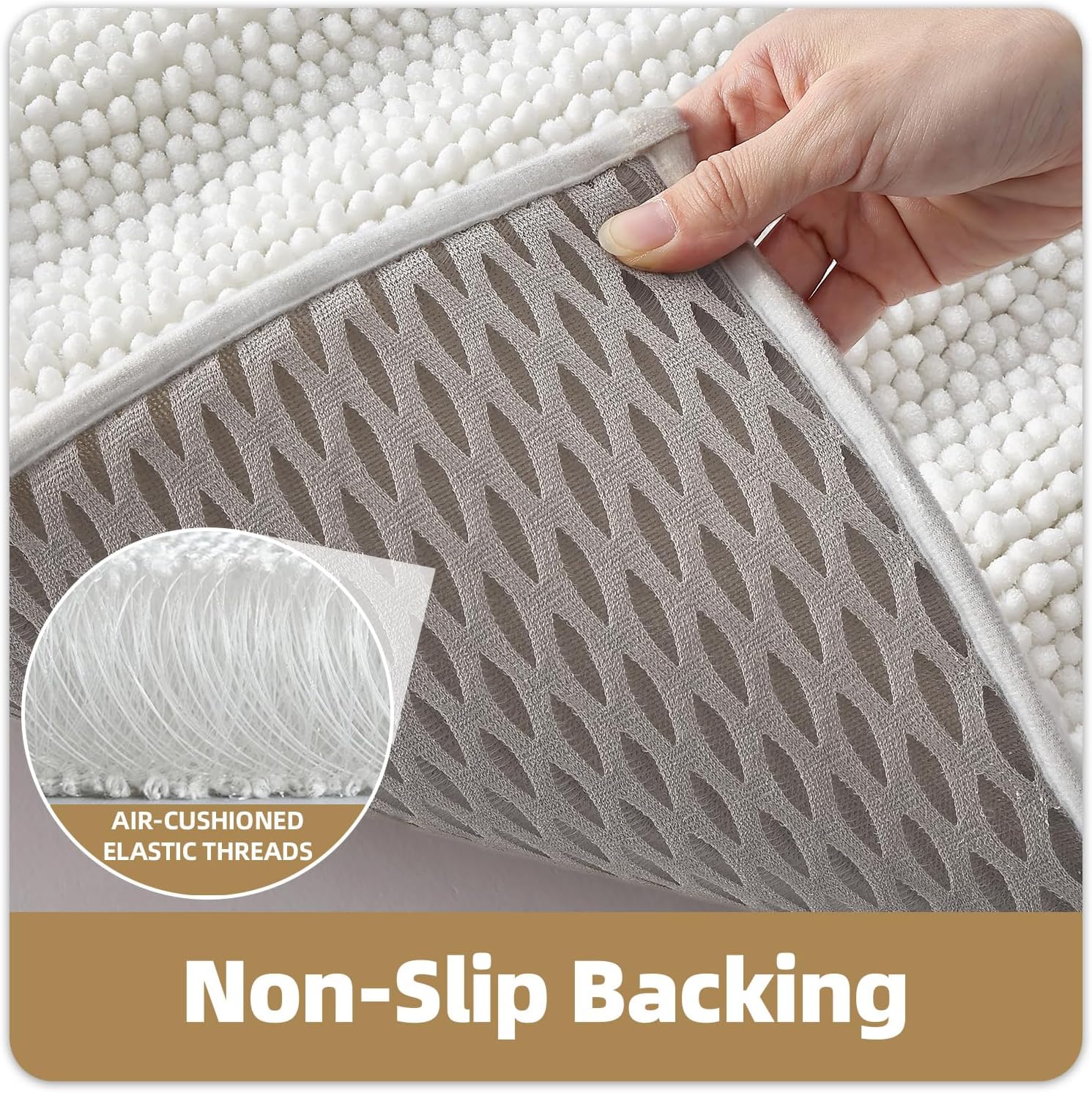 Color&Geometry 32x20 Ultra Soft Chenille White Bathroom Rugs, Non-Slip Bath Mat with Elastic Fabric Backing, Super Absorbent and Washable Shower Mats for Inside Shower,Tub,Bathroom, White