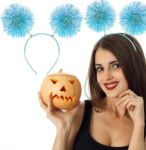 Miniatura 8 de WLLHYF Diadema con tiras de aluminio con pompones, diadema de oropel a la moda, bola esponjosa, lazo para el cabello, accesorios para el cabello