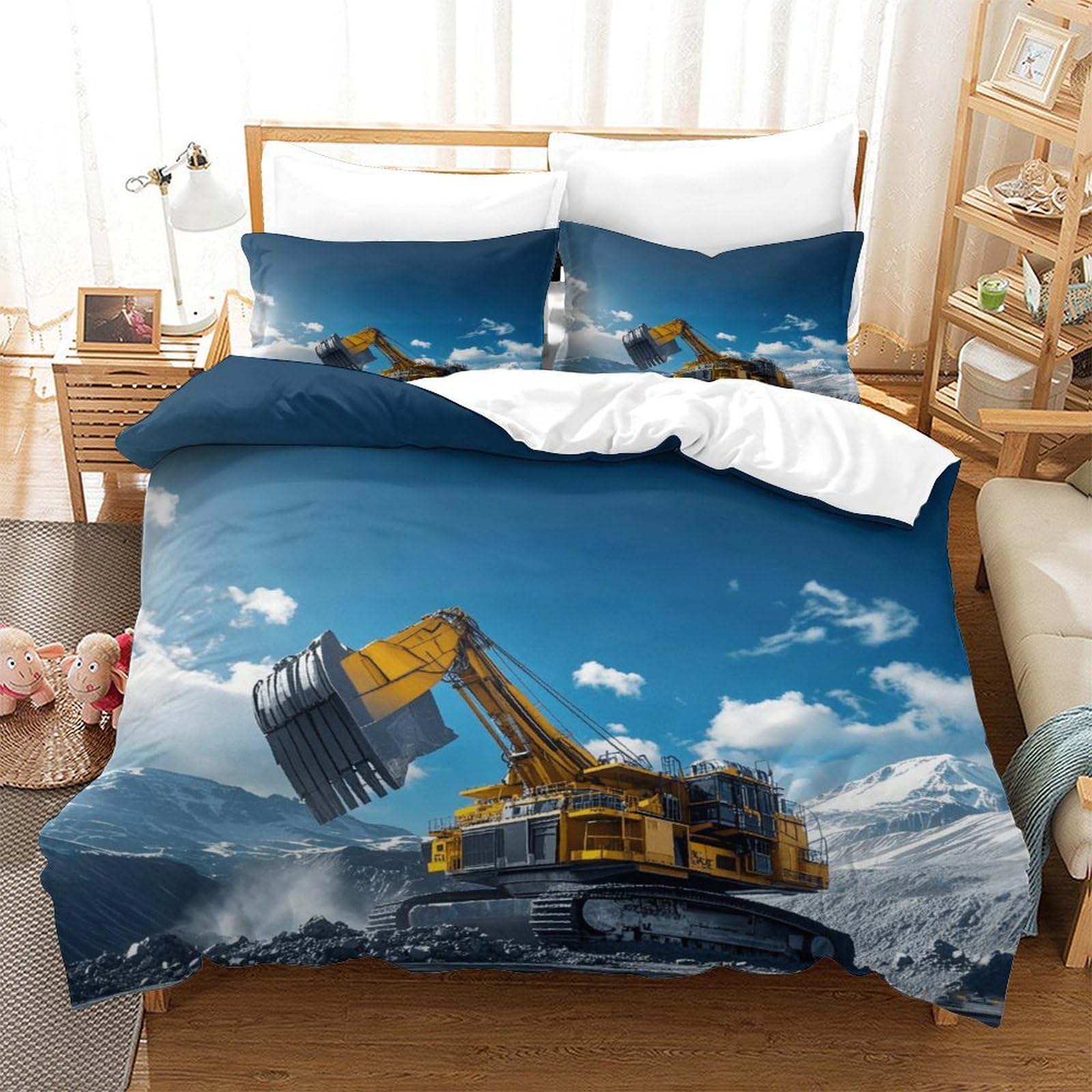 Lililaobiao Boys Excavators-2 Excavators Washable Quilt Cover Set Hidden Zipper Duvet Cover Set With Pillowcases Bedding Set Soft Microfiber Diggers Bed Linen Set For Kids & Adults King（220X240cm）