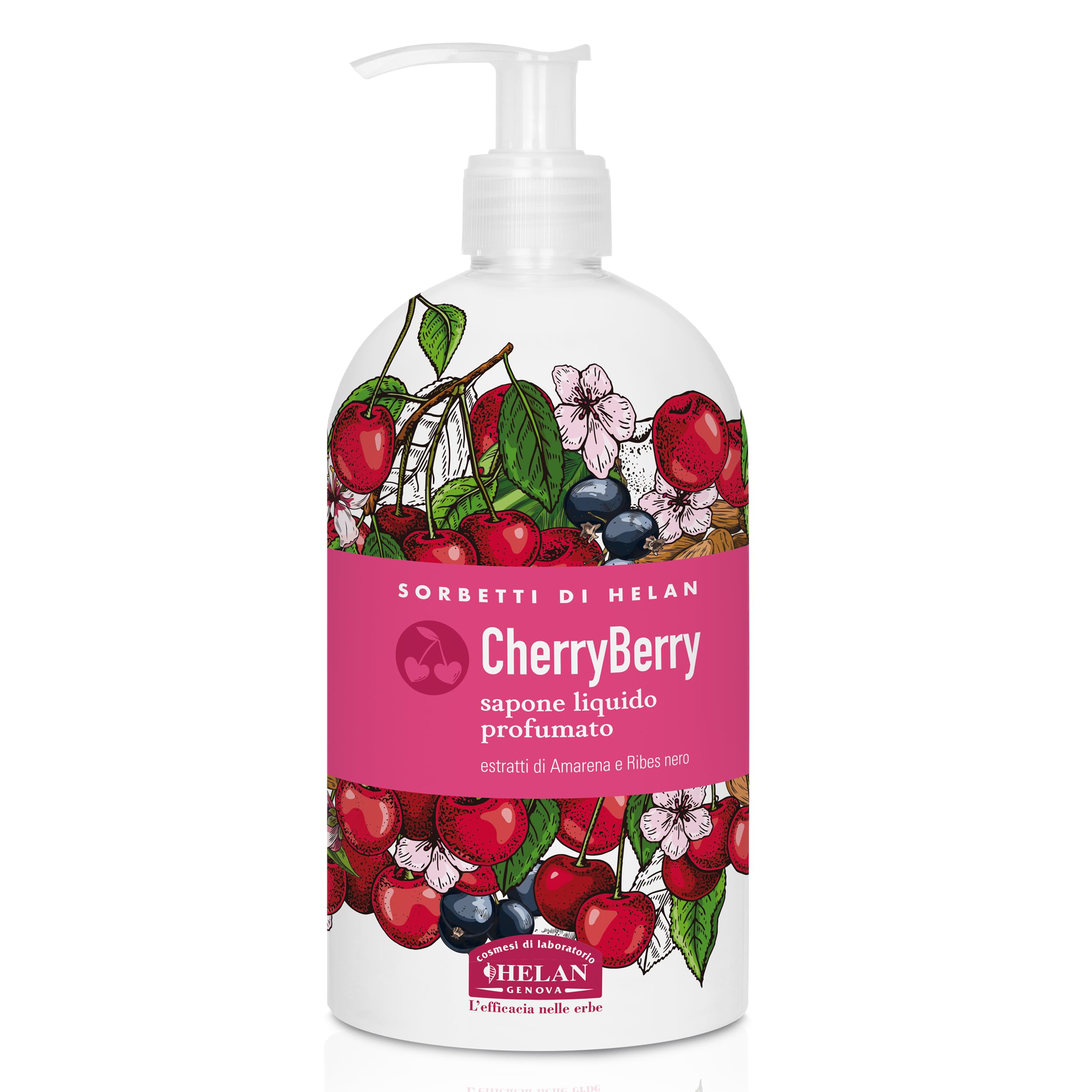 Helan I Sorbetti CherryBerry - Revitalising Liquid Hand Wash with Blackcurrant & Black Cherry for Frequent Use, Gentle Hand Soap with Moisturising Sugars for Sensitive Skin - Made in Italy, 500 ml