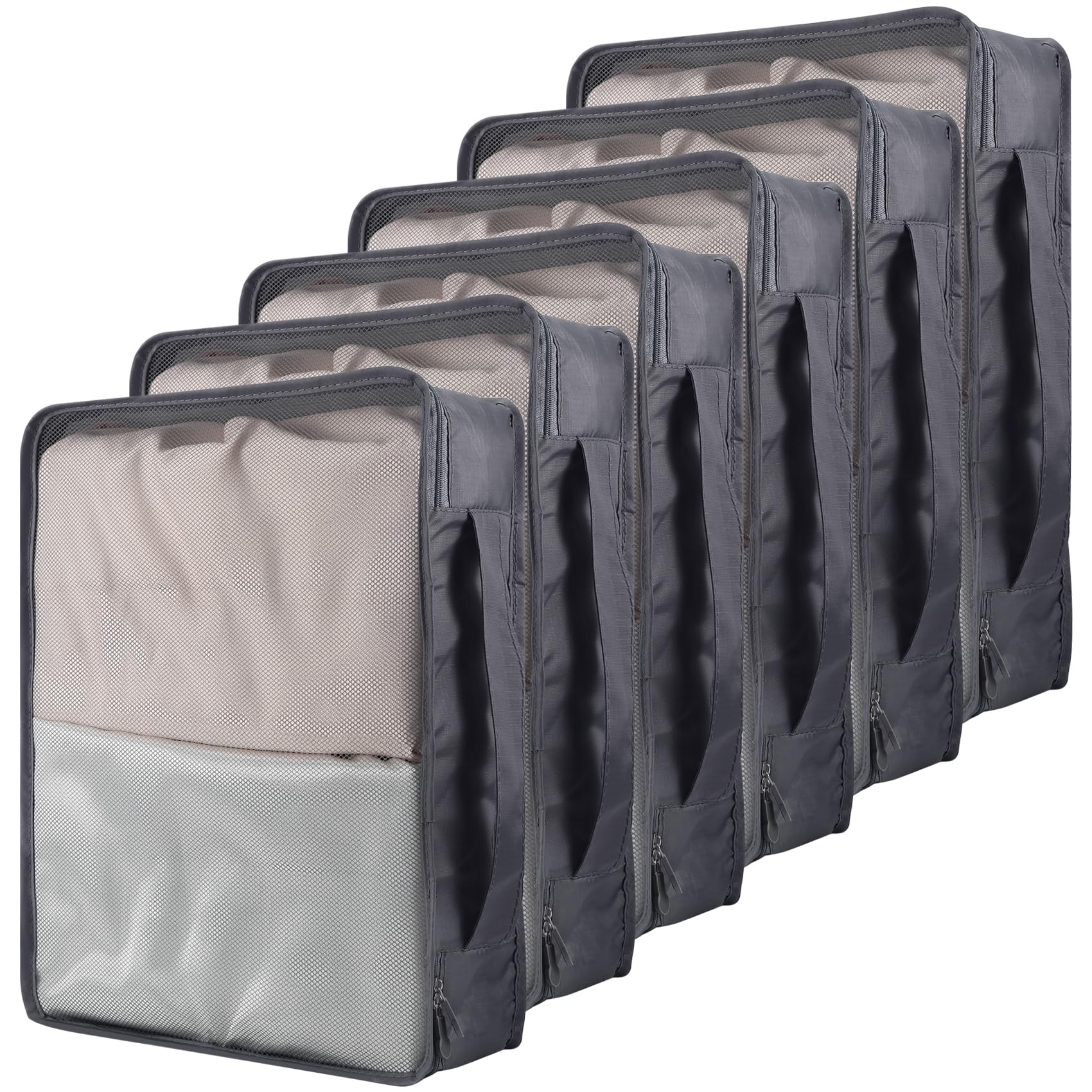 Micvtve Gray 6 Pcs Large Packing Cubes Luggage Organizers,40X30x12cm Same Size Suitcase Organiser Bags Compressible Expandable Packing Cubes For Suitcase, Luggage,Handy Helper (Gray)