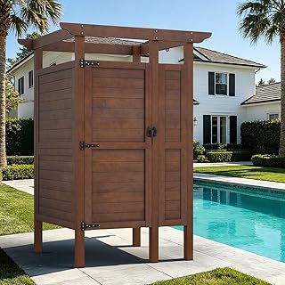 Coperat Outdoor Shower Stall, Solid Wood Freestanding Private Shower Enc...