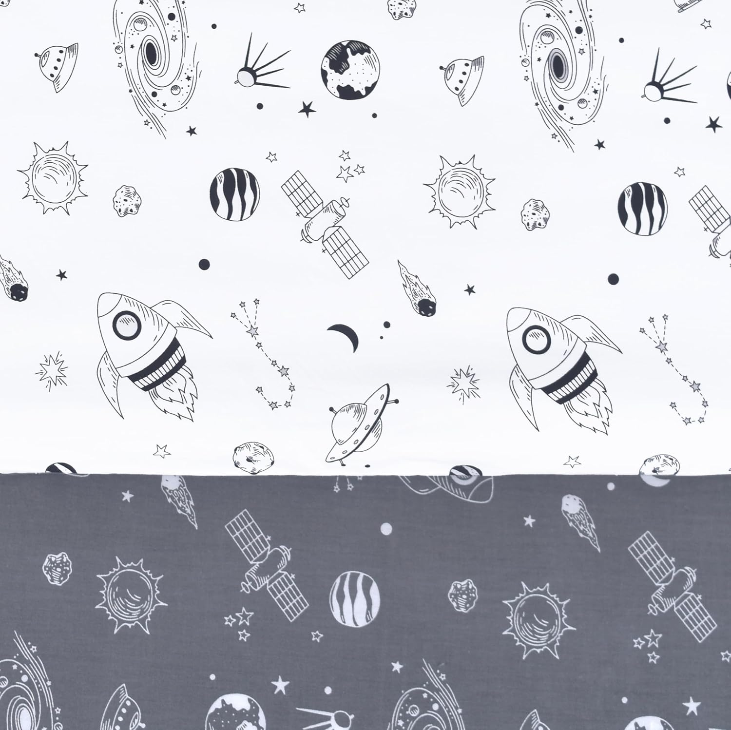 MEJU Rocket Planet Space Universe 100% Cotton Duvet Cover 43" X 59" + Pillowcase 13" X19" Bedding Set with Zipper Closure for Baby Toddler Boys Girls Crib Bed Decoration Gift (Rocket 2)