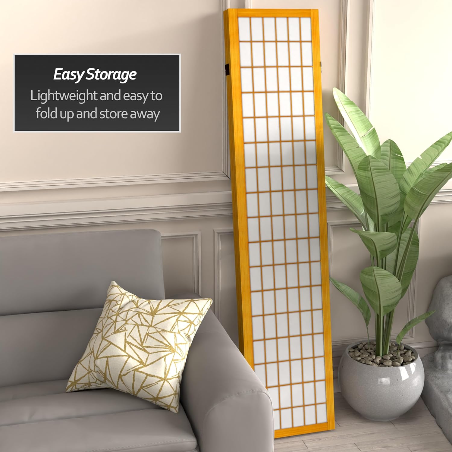 Red Lantern 6 ft. Tall Canvas Window Pane Room Divider Freestanding Folding Privacy Screen, Partition, and Separator for Modern and Contemporary Bedroom, Home Office, Studio, Dorm, Apartment