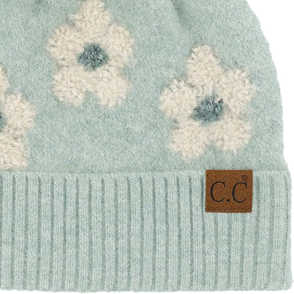 C.C Southwest Pattern Pom Beanie for Women Unisex - Stretchable Soft Warm with Faux Fur Pom Knit Winter Skully Hat