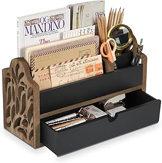 Schreibtisch Organizer aus Holz mit Schublade,Briefablage mit Schublade Schreibtischablage-Büro-Organisation,Ablage,Stiftehalter Dokumentenhalter,Postablage