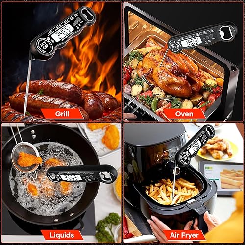 Miniatura 6 de Termómetro digital de lectura instantánea para cocinar y asar a la parrilla, termómetro de alimentos de cocina con sonda plegable, pantalla de
