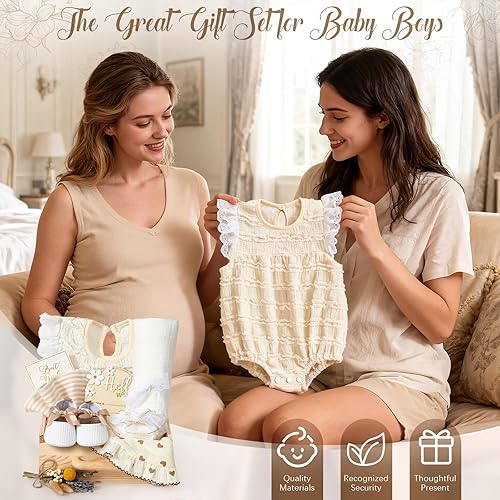 Miniatura 7 de Golray Cesta de regalo de madera para bebés, niñas recién nacidas, juego de tela con mamelucozapatos suavescalcetinesmantababerodiademahito