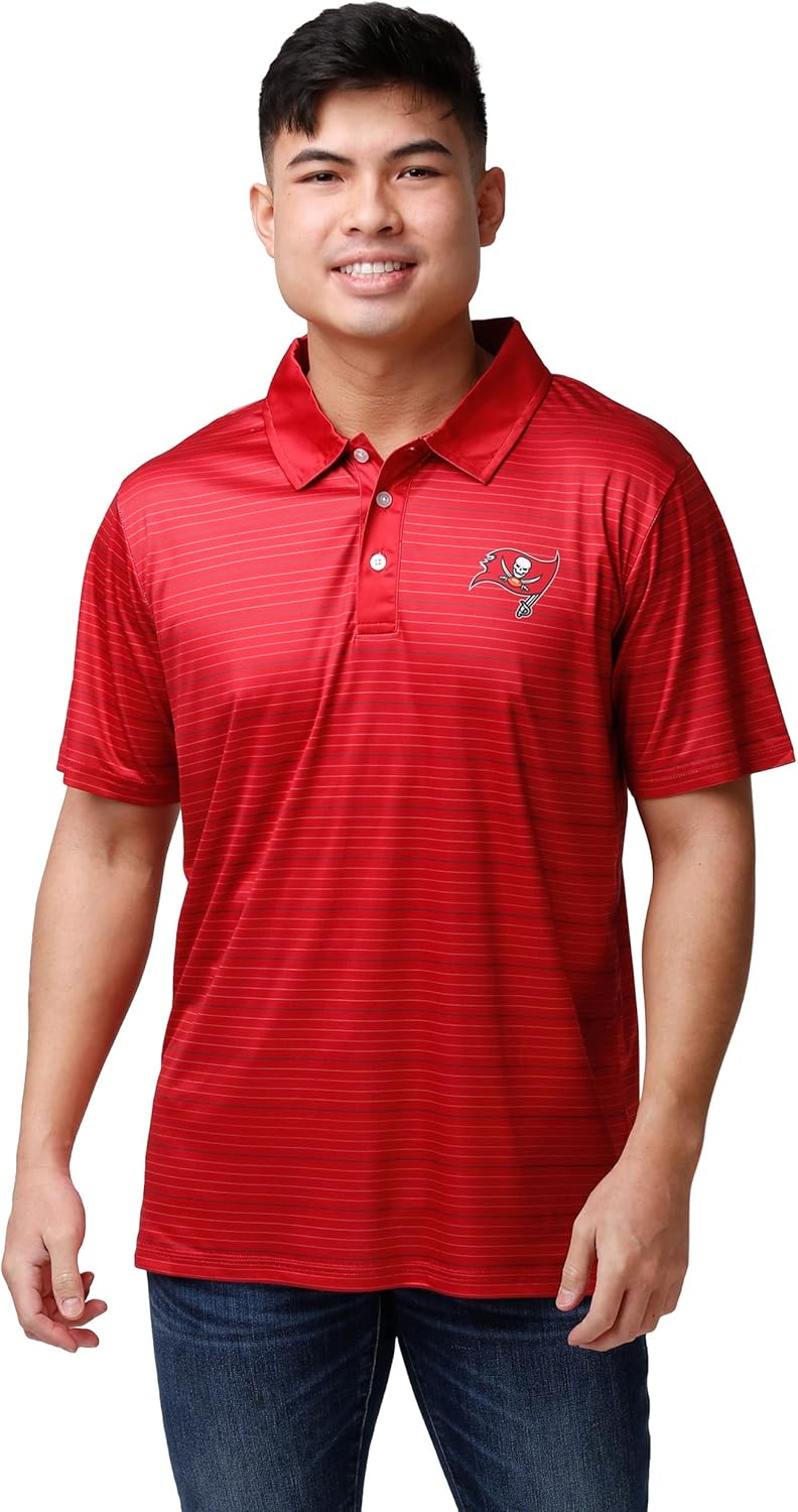 FOCO NFL Mens NFL Team Logo Striped Polyester Polo Short Sleeve Shirt