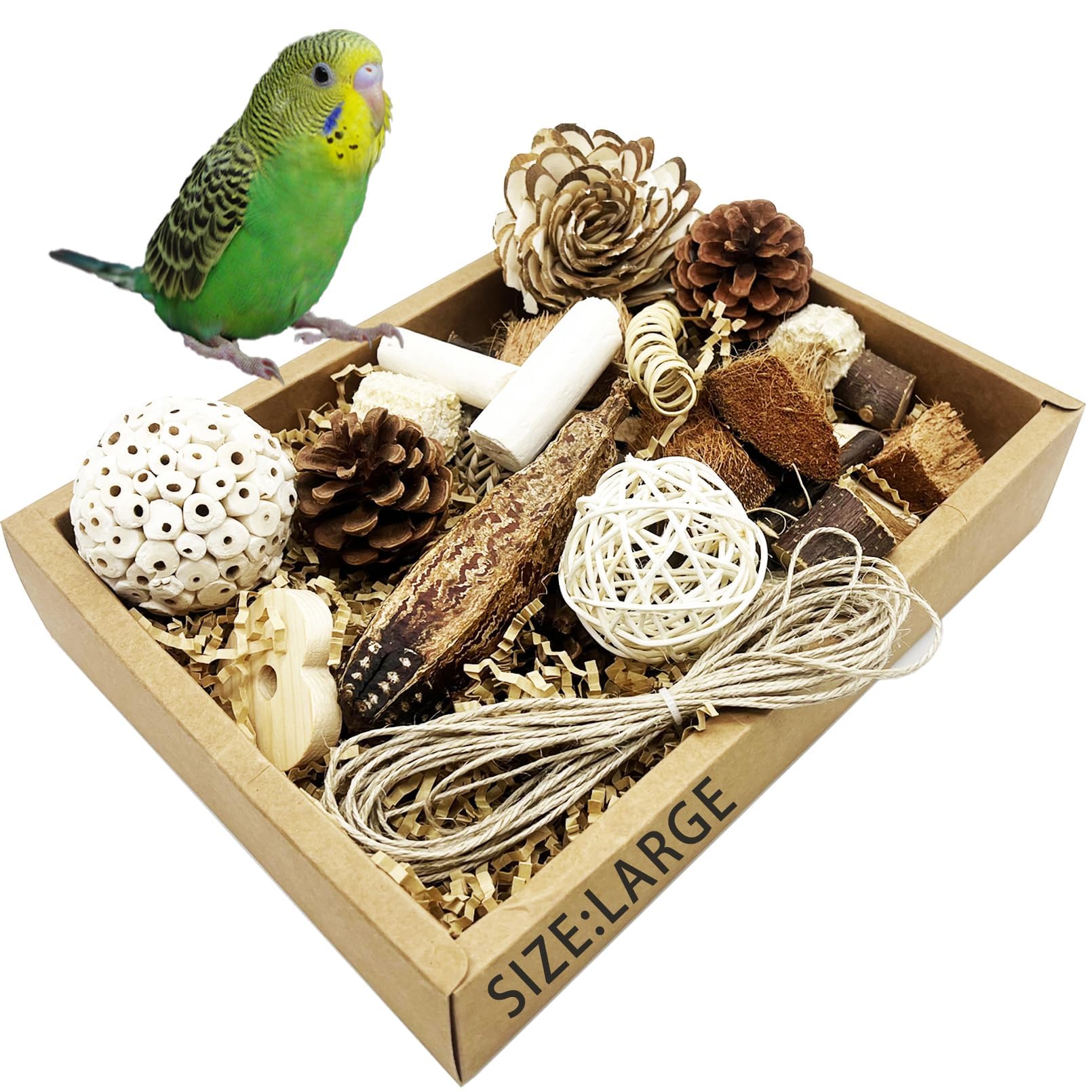 Bird Foraging Toys Parrot Chew Shredding Toys Bird Foraging Box for Parakeets Cockatiels Conures Lovebirds and Small to Medium Birds(Natural)